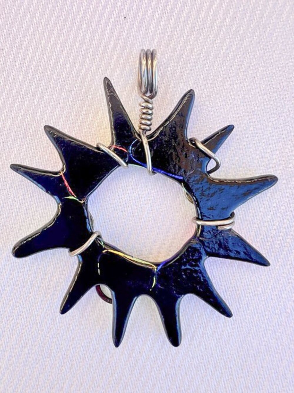 Artisan Made Art Glass Sterling Wire Wrap Starburst Pendant Heidi White Designs - Picture 4 of 8